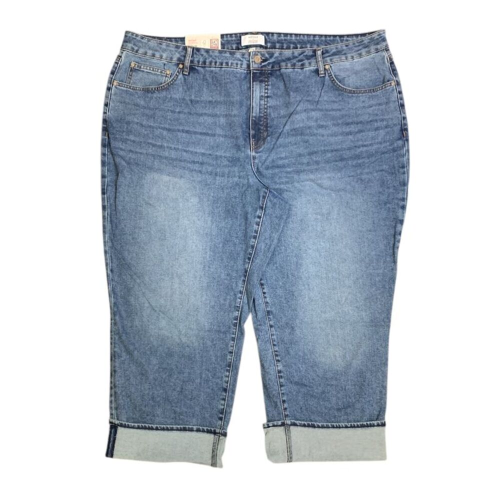 Medium Wash - Edited by Hunter McGrady Women's Cuffed Wide Leg High Rise Jean, P